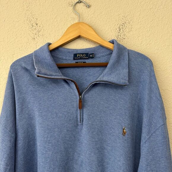 POLO RALPH LAUREN Estate Rib 1/4 Zip Pullover Sweater w Pony Logo Blue - Picture 2 of 9